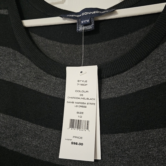 HP🎉 French Connection Black and Gray Striped Sweater Dress - Size 10 - Picture 4 of 11